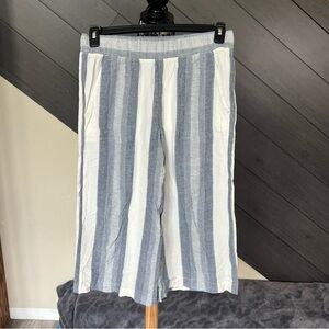 Anthropologie Cloth & Stone Navy and‎ White Striped Linen Blend Pants-Cropped